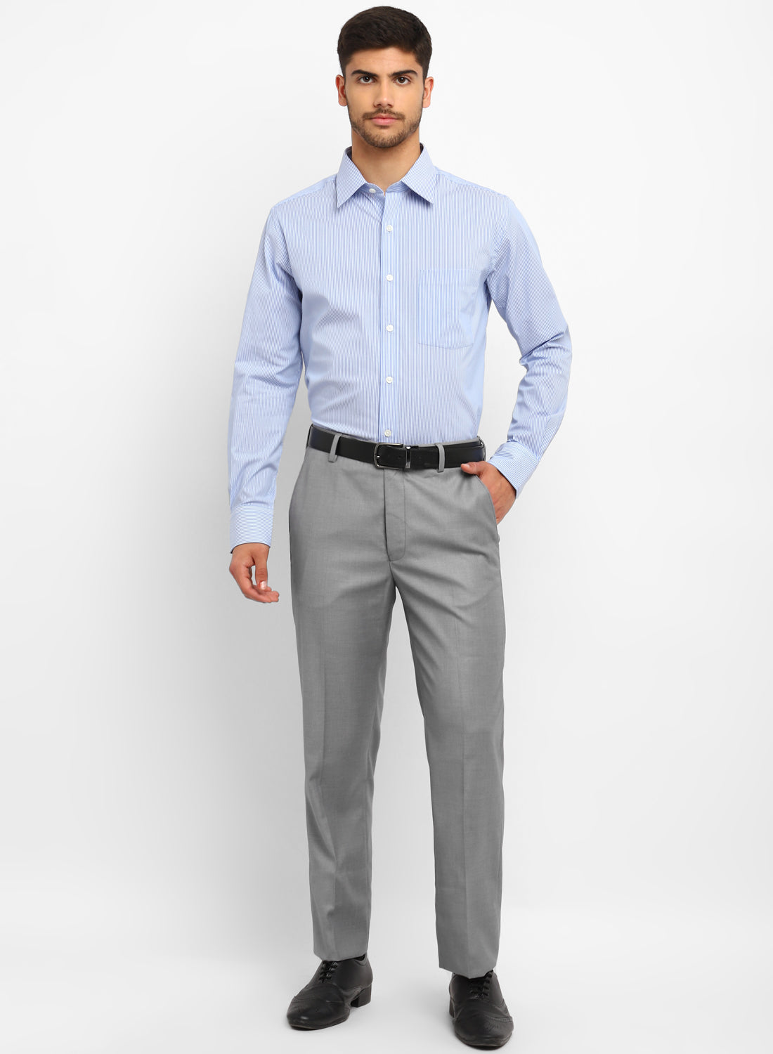 Buy online Grey Solid Flat Front Formal Trouser from Bottom Wear for Men by  Hangup for ₹799 at 50% off | 2024 Limeroad.com
